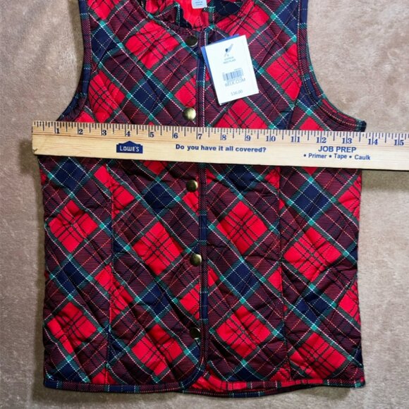 NWT Crown & Ivy Kids 6 Puffer Red Plaid Snap Closure Holiday Christmas Vest (Q) - Picture 4 of 5